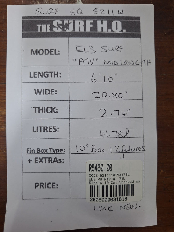ELS PU ATV 6'10 x 20.80" x 2.74" = 41.78L