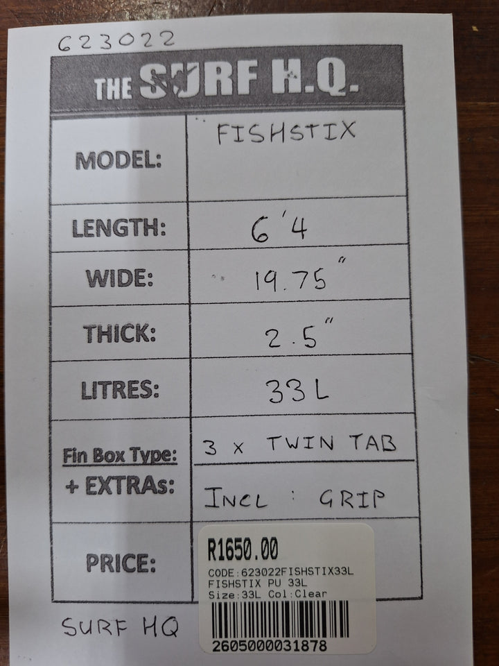 FISHSTIX PU 6'4 X 19.75" X 2.5" = 33L