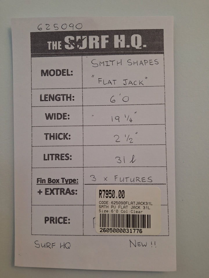 SMTH SHAPES PU FLAT JACK 6'0 x 19 1/4 x 2 1/2 = 31L