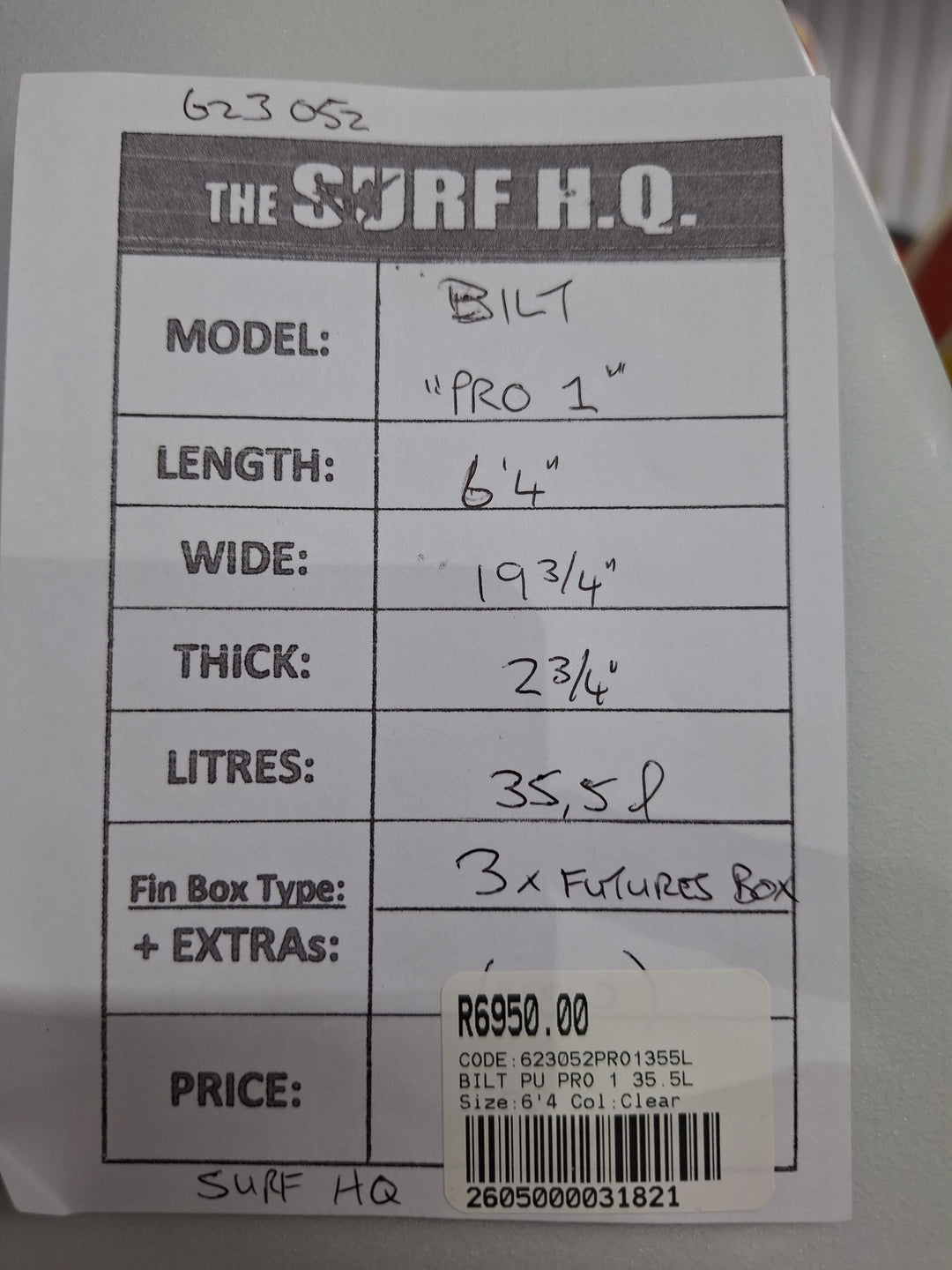 BILT PU PRO 1 6'4 X 19 3/4" X 2 3/4" = 35.5L