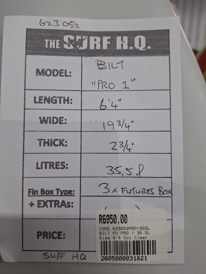 BILT PU PRO 1 6'4 X 19 3/4" X 2 3/4" = 35.5L