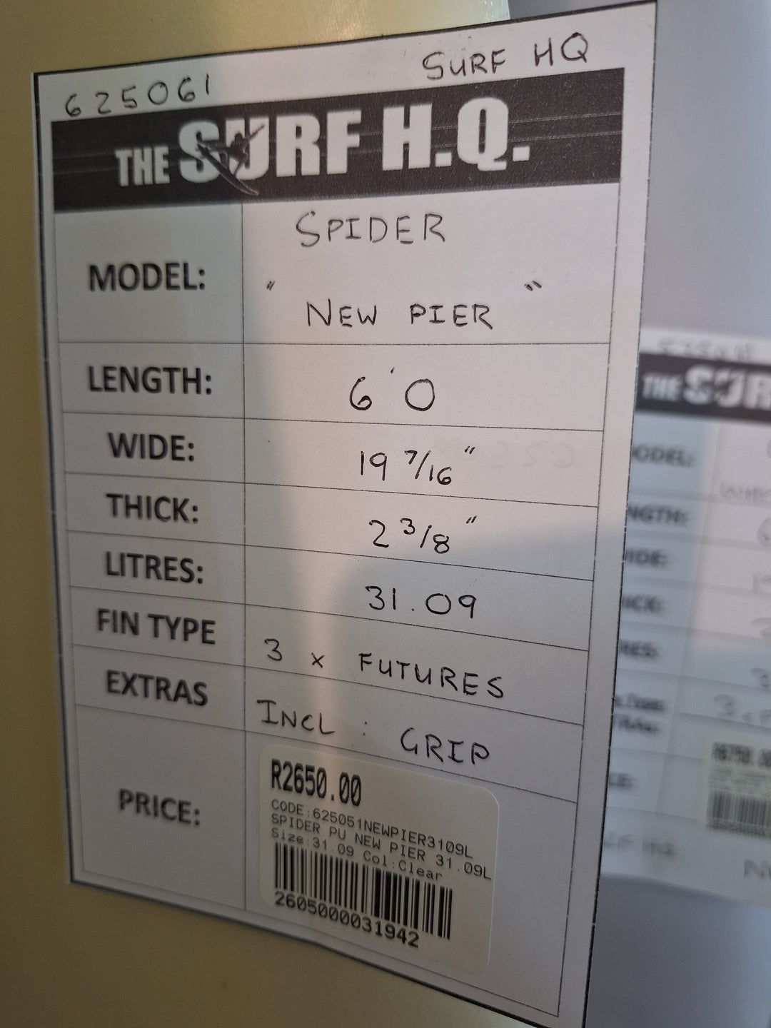 SPIDER PU NEW PIER 6'0 X 19 7/16' X 2 3/8" = 31.09L