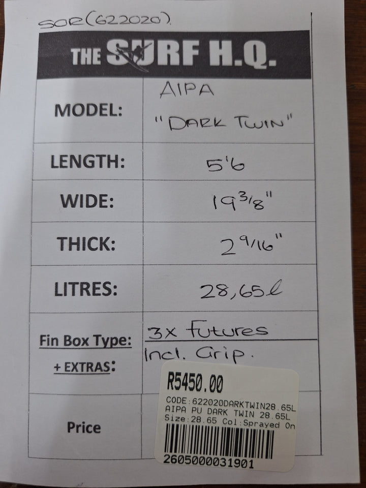 AIPA PU DARK TWIN 5'6 X 19 3/8" X 2 9/16" = 28.65L