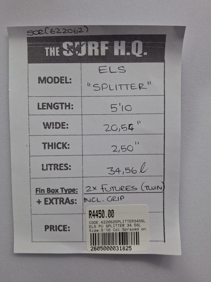 ELS PU SPLITTER 5'10 X 20.54" X 2.50" = 34.56L