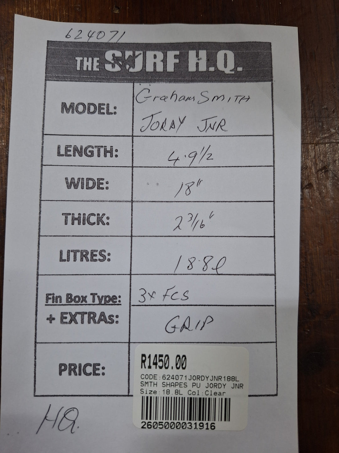 SMTH SHAPES PU JORDY JNR 4'9.5" X 18" X 2 3/16" = 18.8L