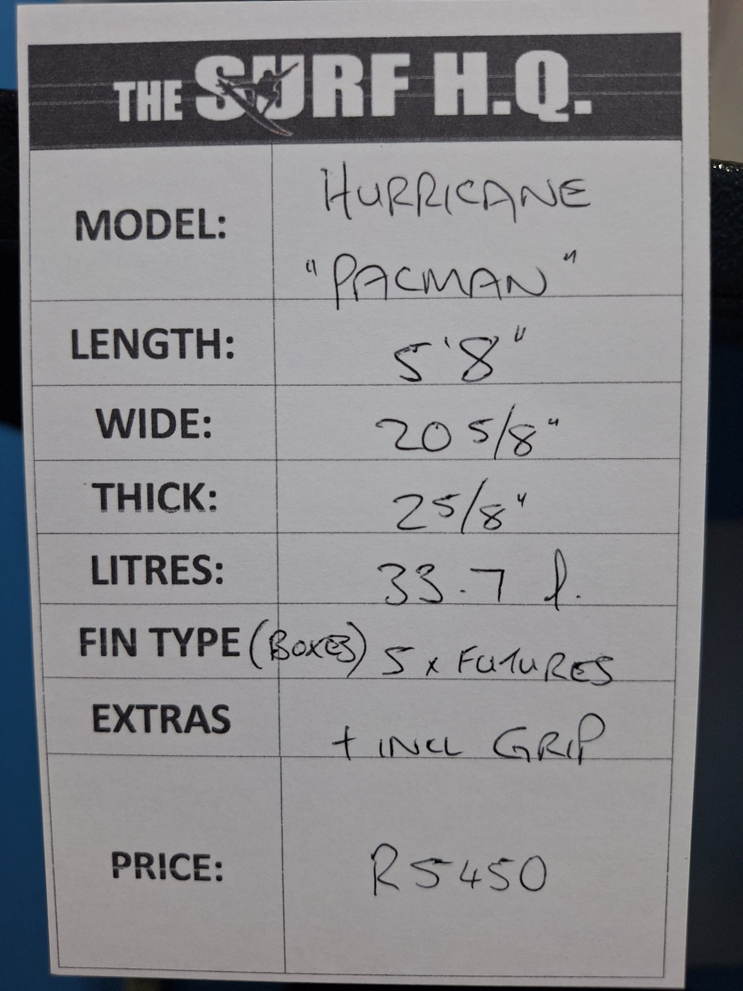 Hurricane Pu Pacman 5'8 x 20 5/8 x 2 5/8 =33.7L