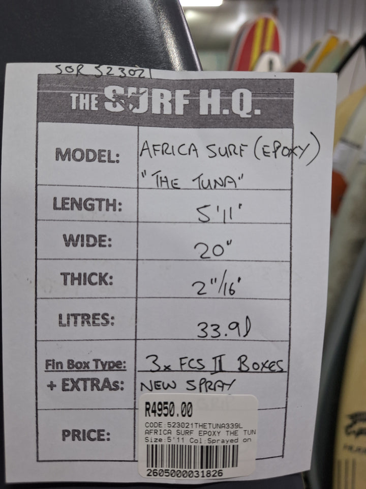 AFRICA SURF EPOXY THE TUNA 5'11 X 20" X 2 11/16" = 33.9L