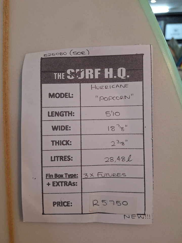 HURRICANE PU POPCORN 5'10 x 18 7/8" x 2 3/8" = 28.48L