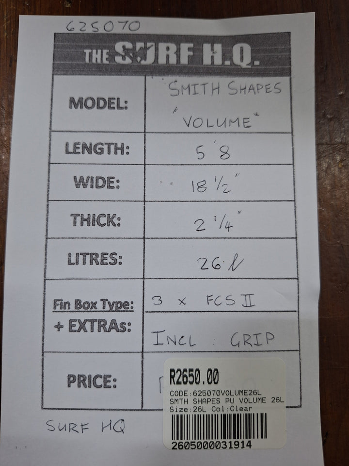 SMTH SHAPES PU VOLUME 5'8 X 18 1/2' X 2 1/4' = 26L