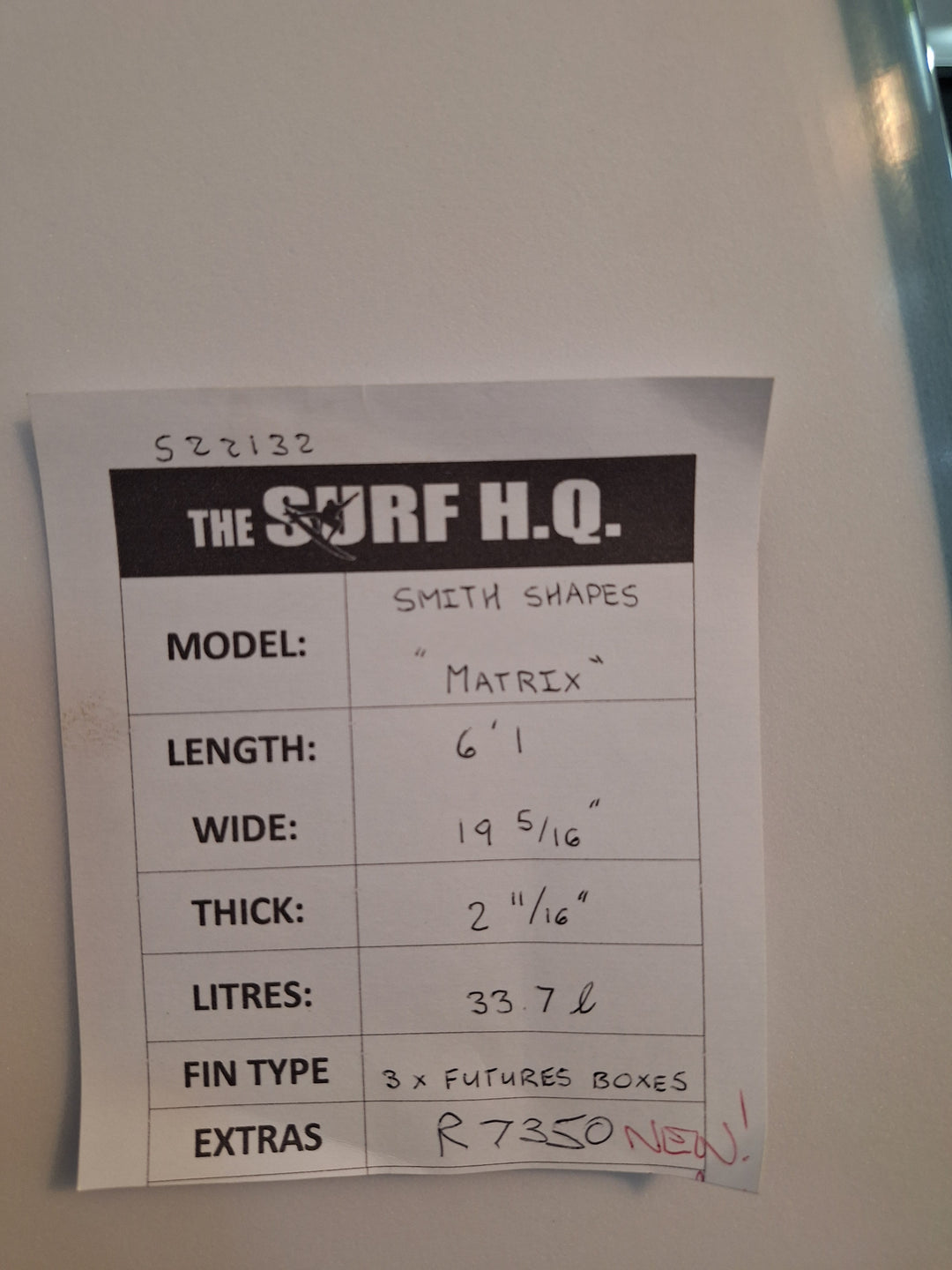 SMTH SHAPES PU MATRIX 6'1 x 19 5/16" x 2 11/16" = 33.7L