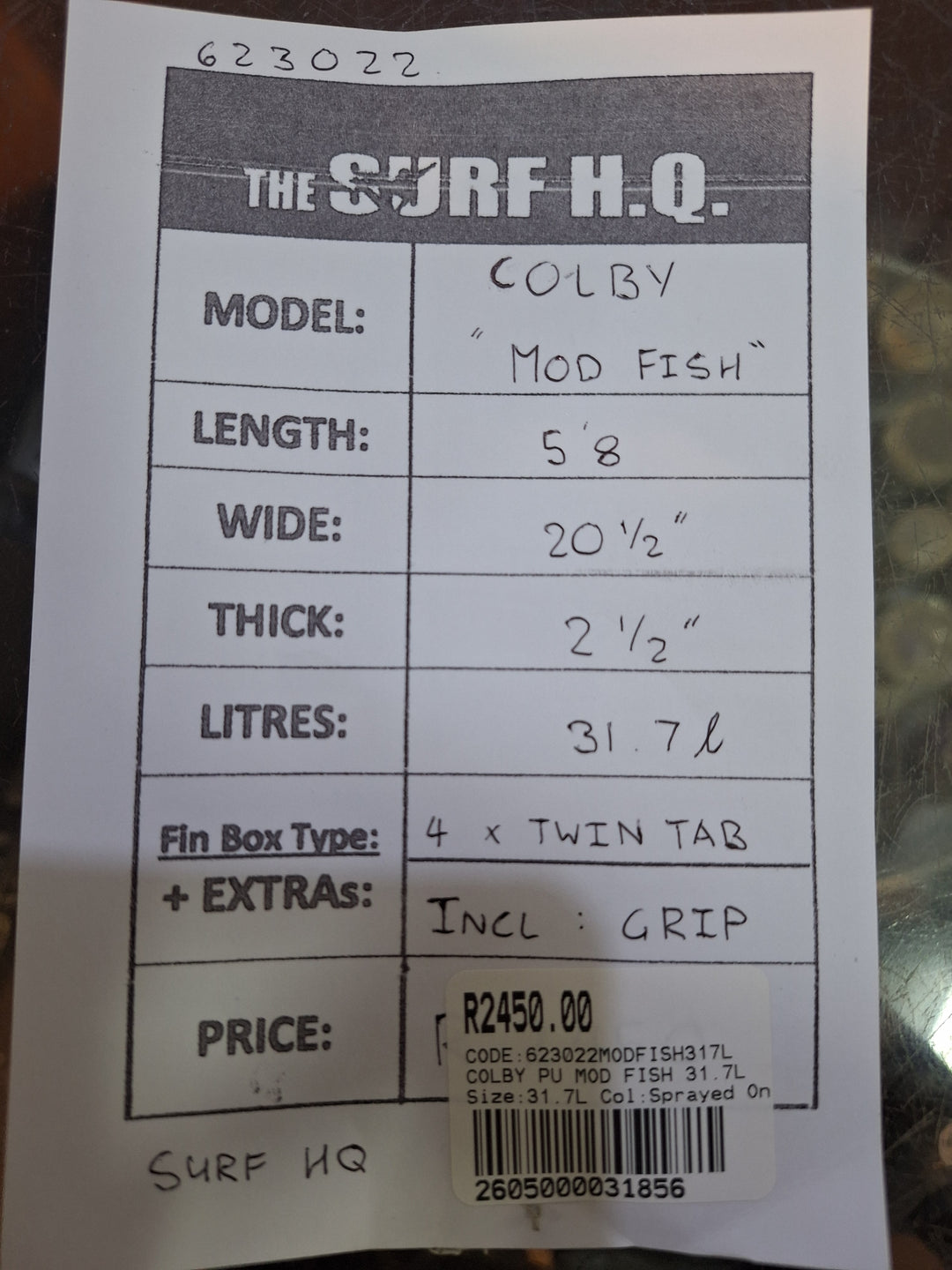 COLBY PU MOD FISH 5'8 X 20 1/2" X 2 1/2" = 31.7L