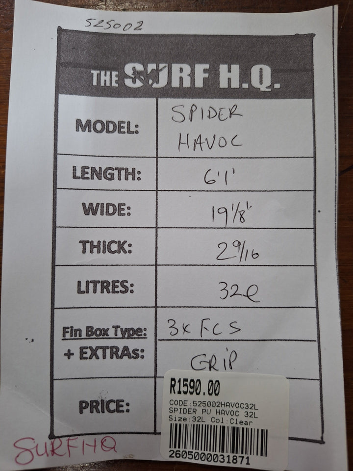 SPIDER PU HAVOC 6'1 X 19 1/8" X 2 9/16" = 32L
