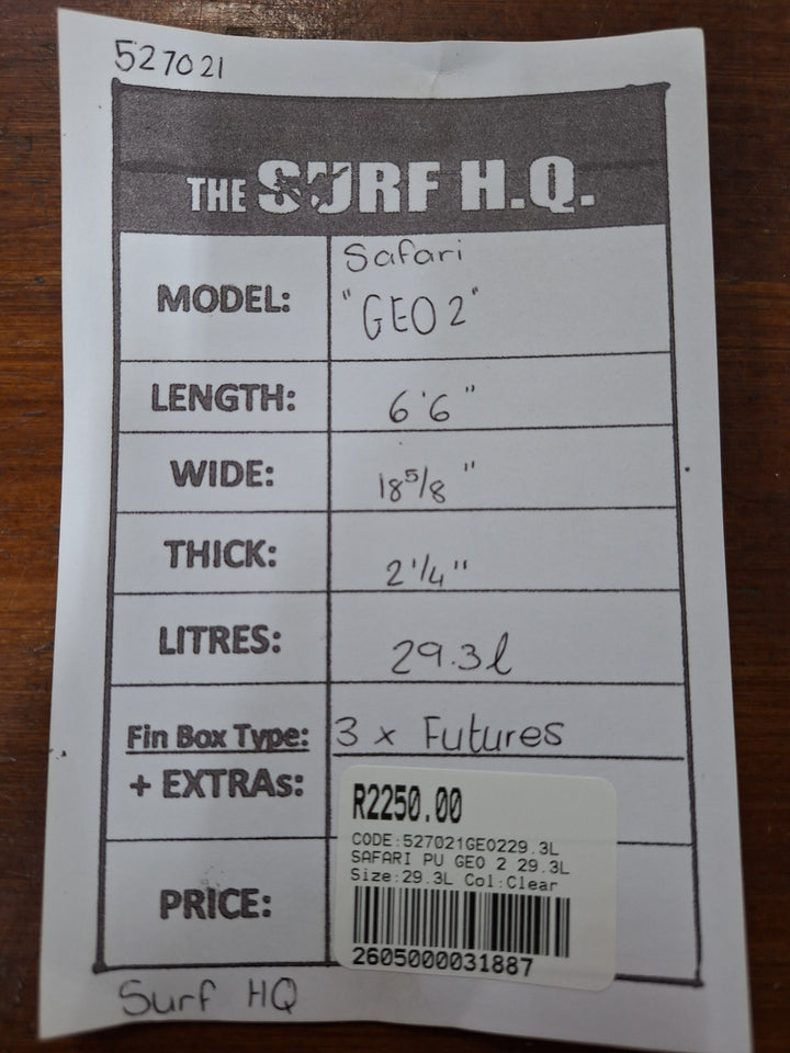 SAFARI PU GEO 2 6'6 X 18 5/8" X 2 1/4" = 29.3L