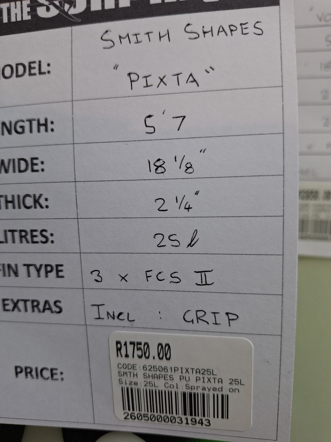 SMTH SHAPES PU PIXTA 5'7 X 18 1/8" X 2 1/4" = 25L