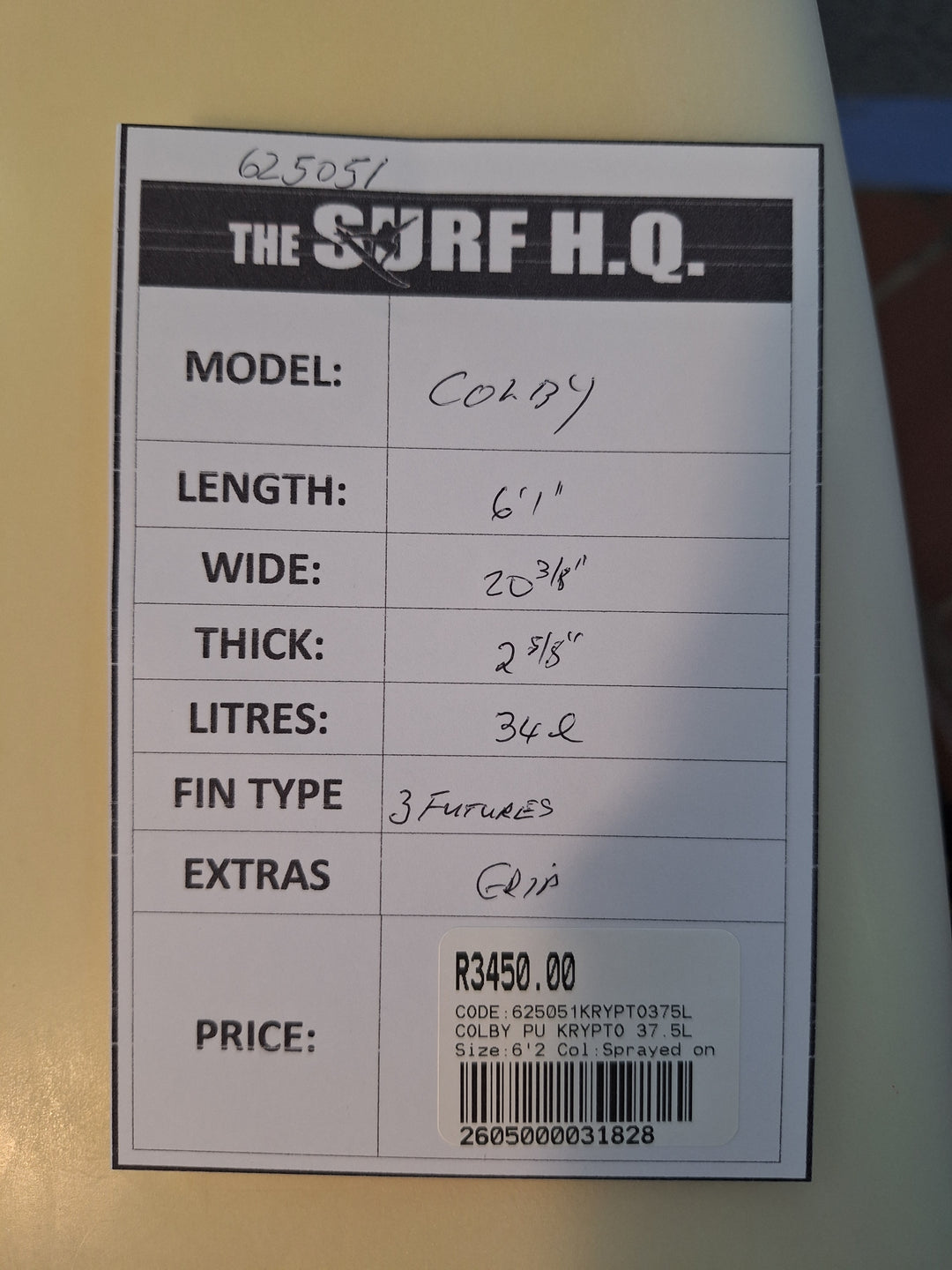 COLBY PU KRYPTO 6'2 X 20 3/4" X 2 3/4" = 37.5L