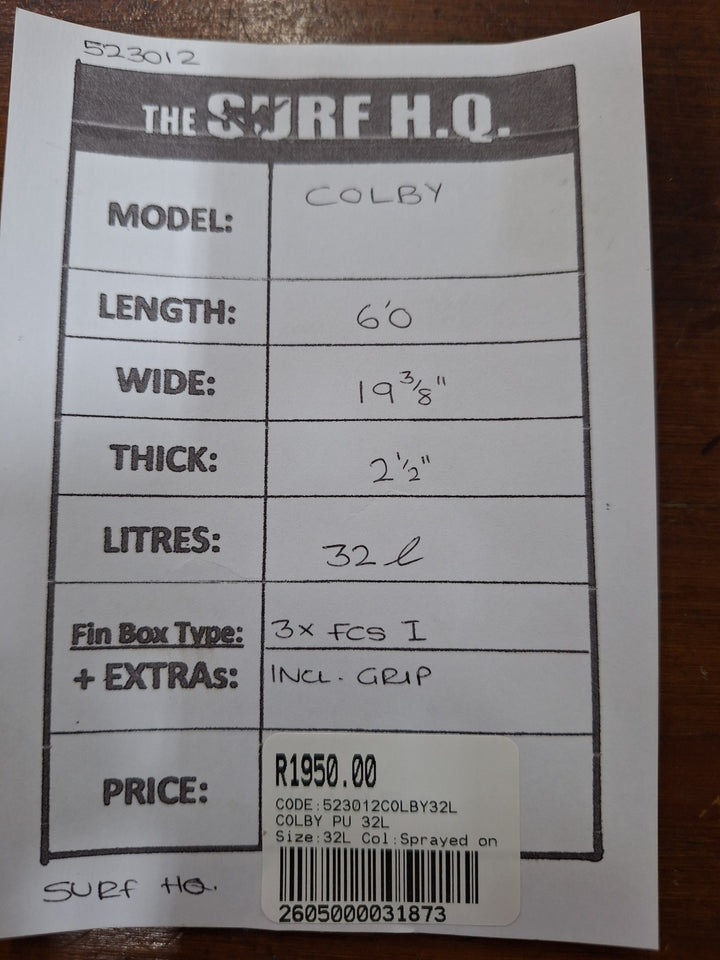 COLBY PU 6'0 X 19 3/8" X 2 1/2" =32L