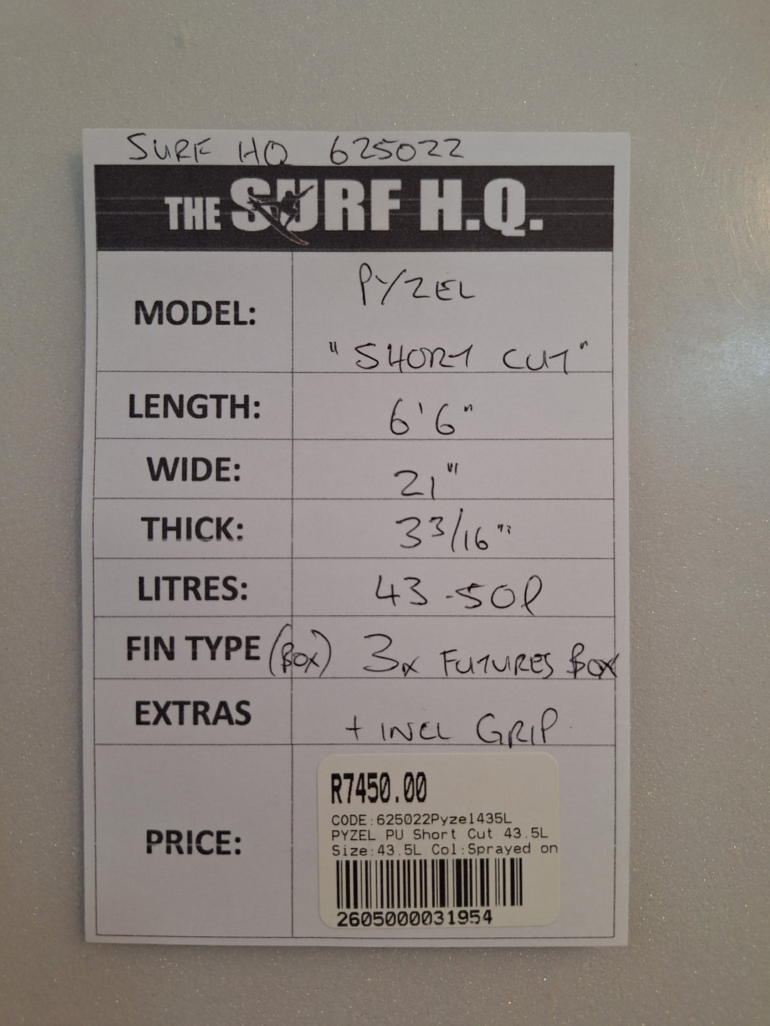 PYZEL PU Short Cut 6'6 x 21 x 3 3/16 =43.50L