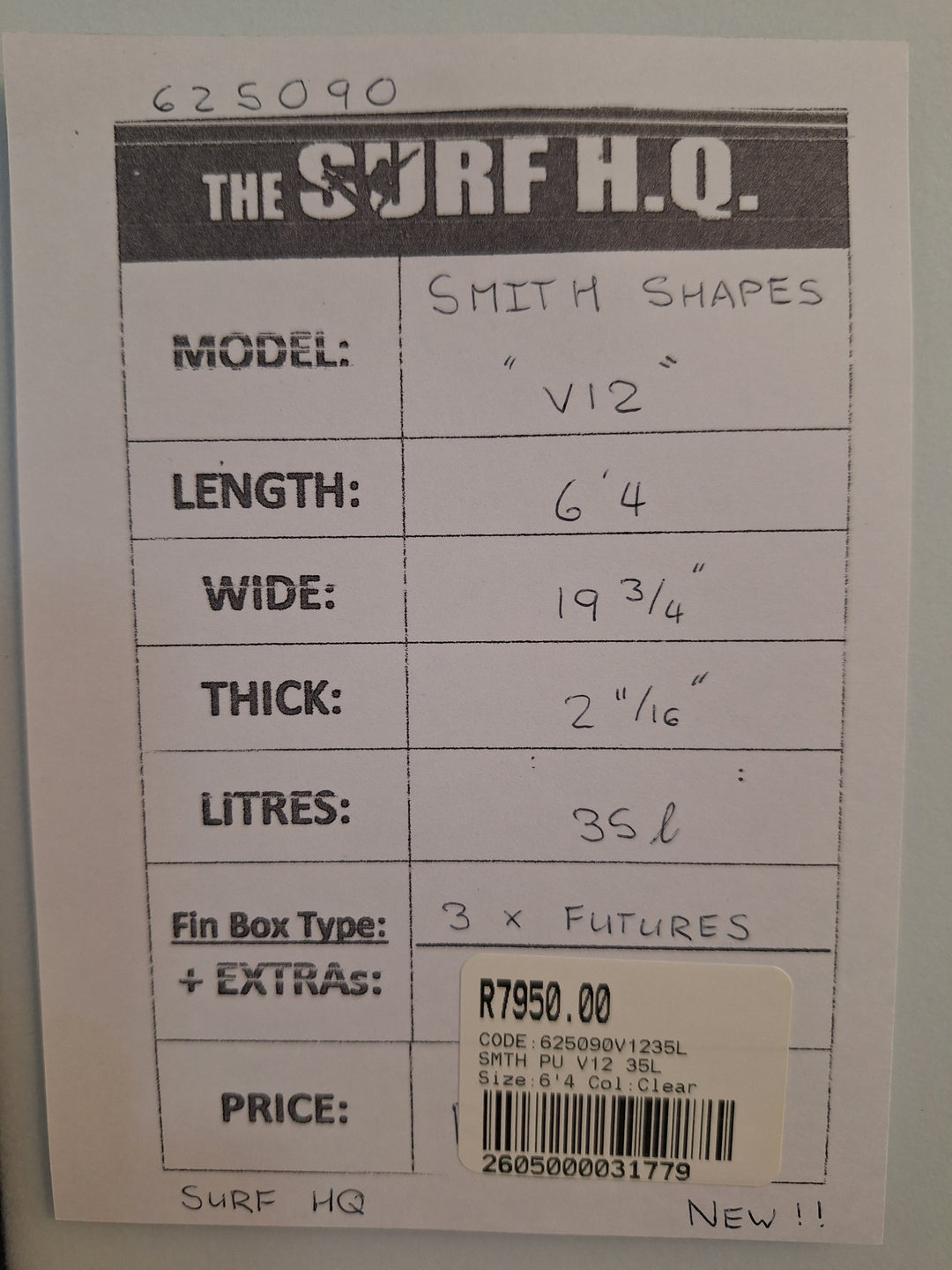 SMTH PU V12 6'4 x 19 3/4 x 2 11/16 = 35L