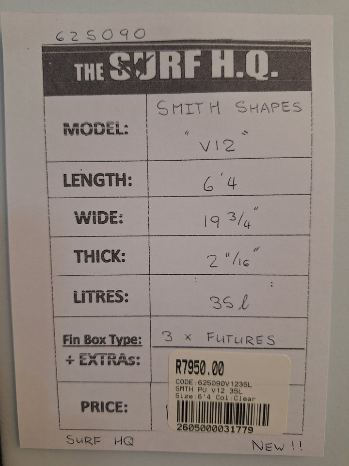 SMTH PU V12 6'4 x 19 3/4 x 2 11/16 = 35L