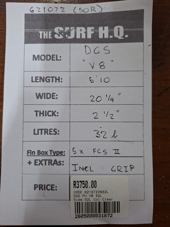 DGS PU V8 5'10 X 20 1/4" X 2 1/2" = 32L