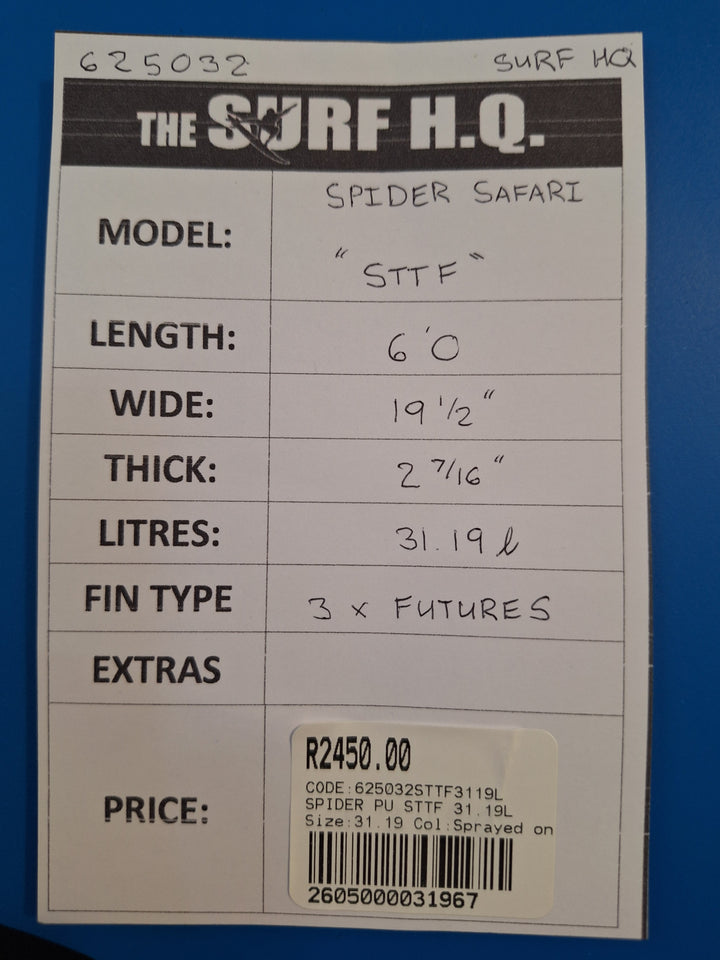 SPIDER PU STTF 6'0 X 19 1/2" X 2 7/16" = 31.19L