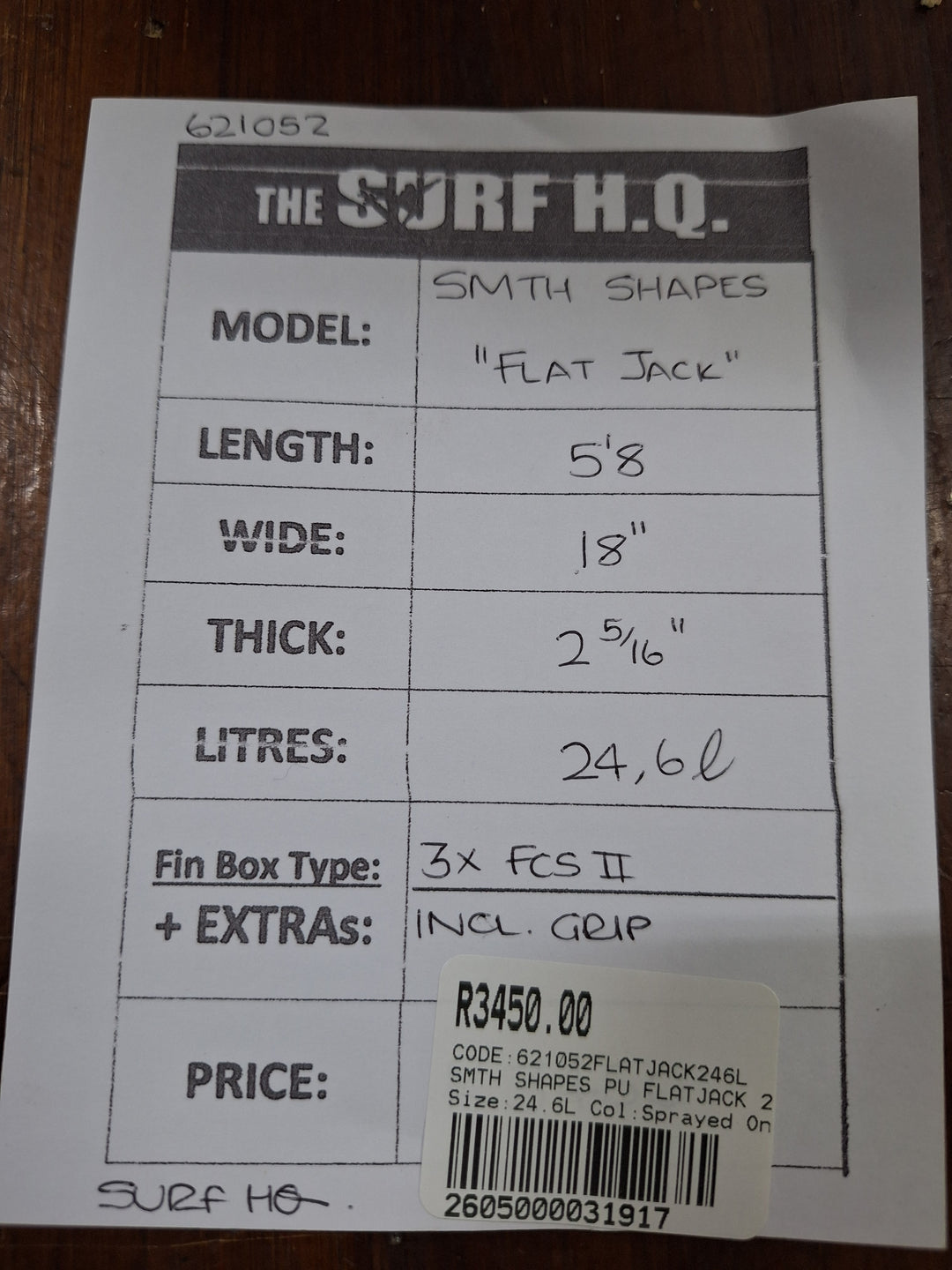 SMTH SHAPES PU FLATJACK 5'8 X 18" X 2 5/16' = 24.6L