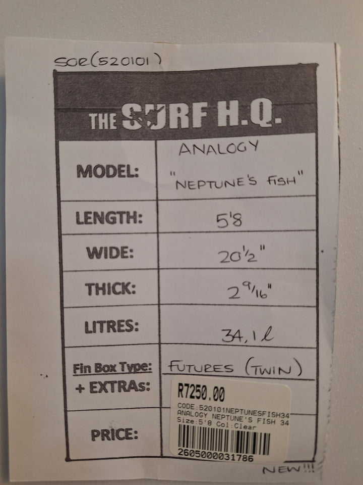 ANALOGY PU NEPTUNE'S FISH 5'8 X 20 1/2" X 2 9/16" = 34.1L