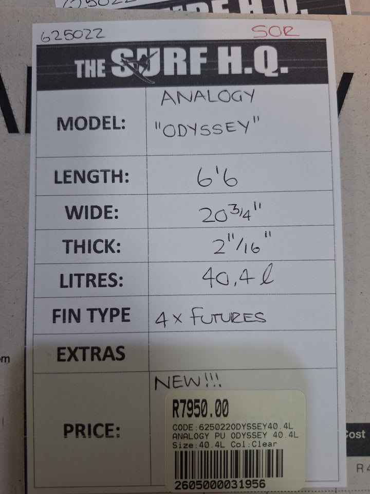 ANALOGY PU ODYSSEY 6'6 X 20 3/4" X 2 11/16" = 40.4L