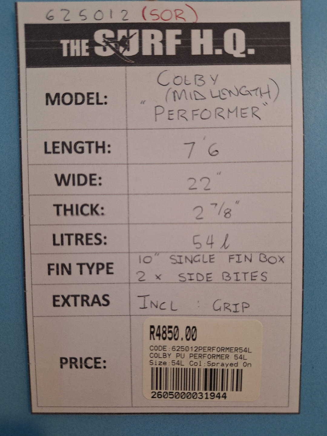 COLBY PU PERFORMER 7'6 X 22" X 2 7/8" = 54L